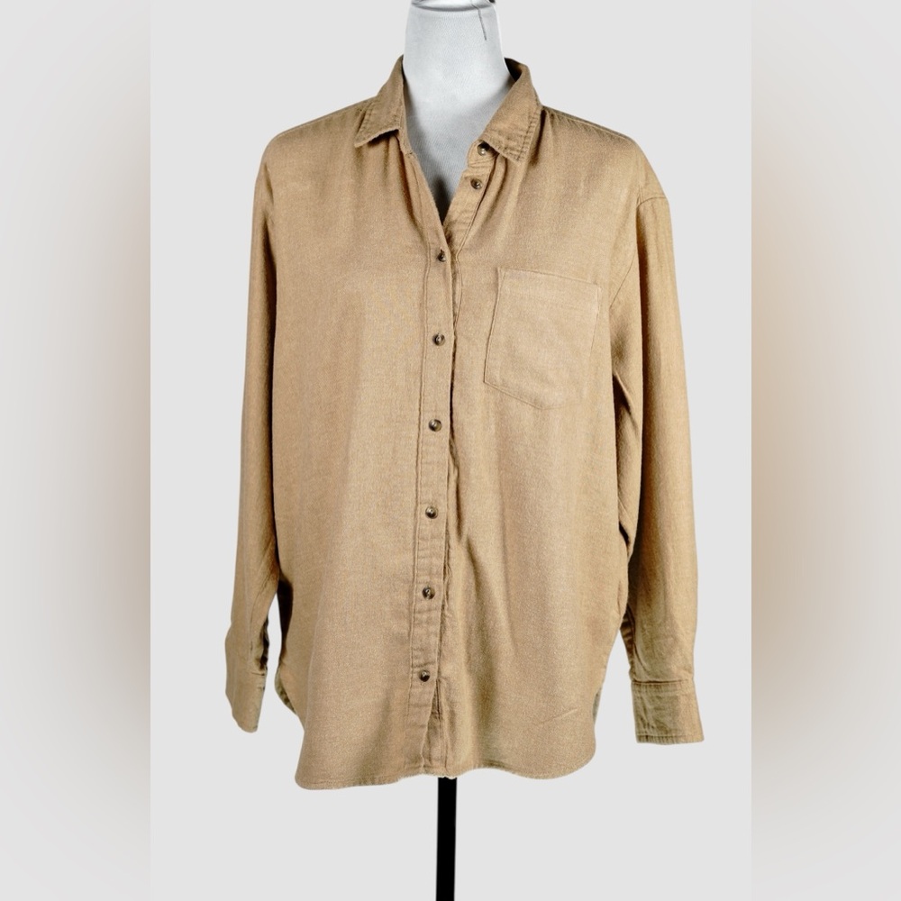 GAP Camel Heather Flannel Women’s Button-Up Shirt 100% Cotton – Size M - Picture 5 of 16